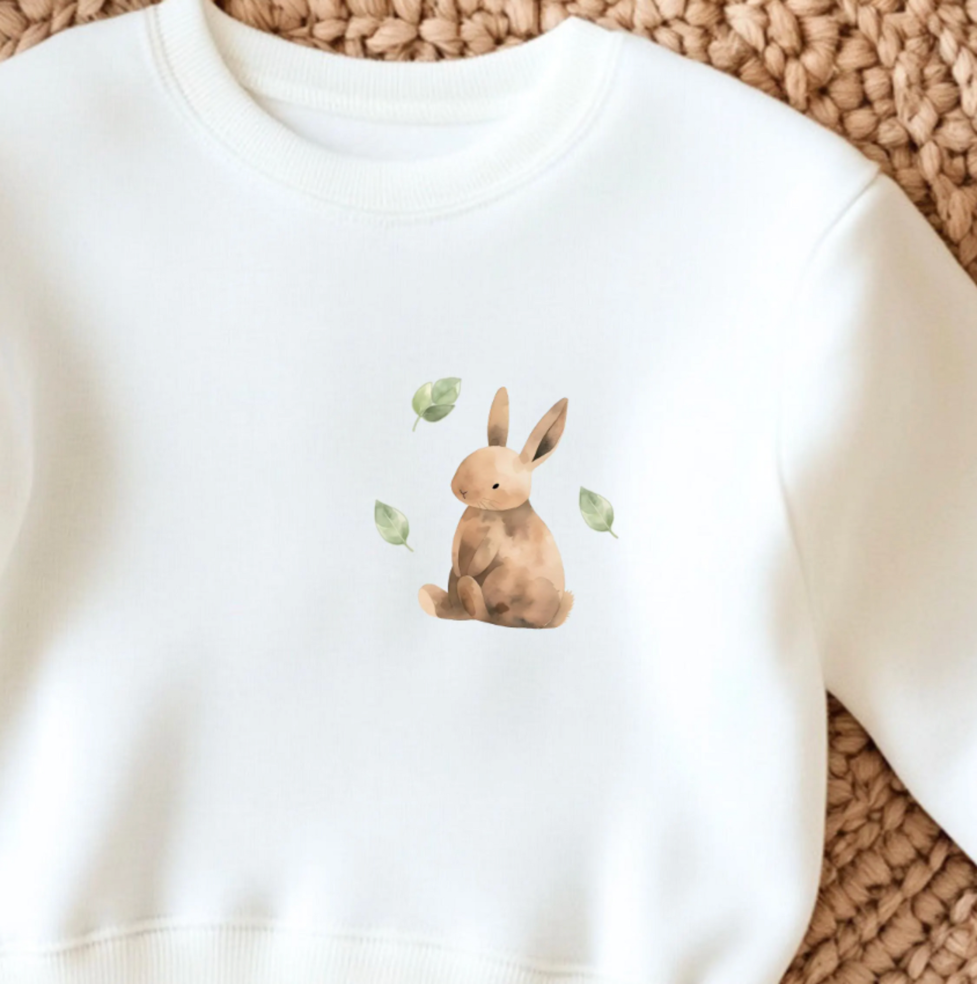 Bügelbild mit kleinem Hasen im Aquarell-Stil zum Aufbügeln für Kinderkleidung