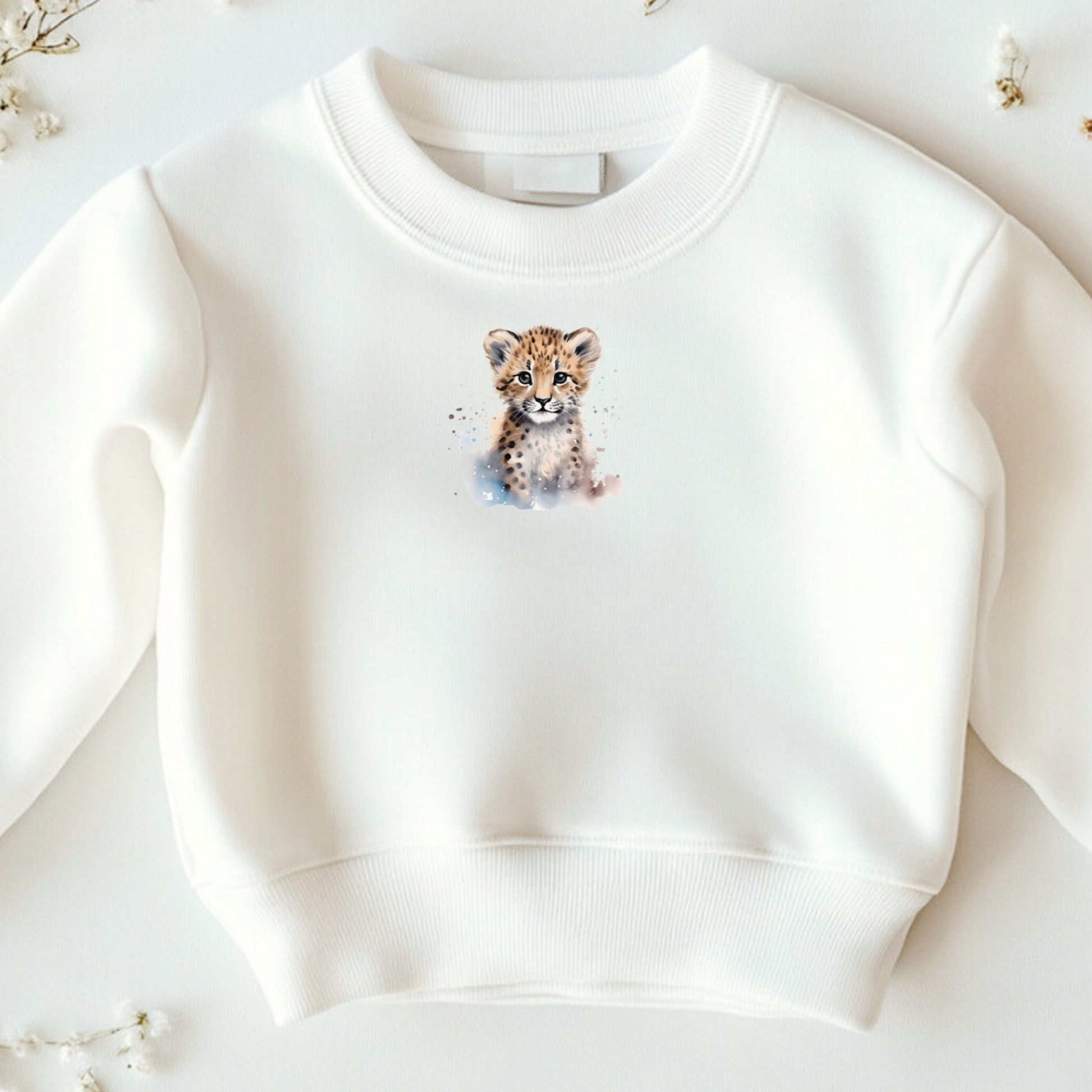 Bügelbild mit kleinem Leoparden im Aquarell-Stil mit Schnee zum Aufbügeln für Kinderkleidung