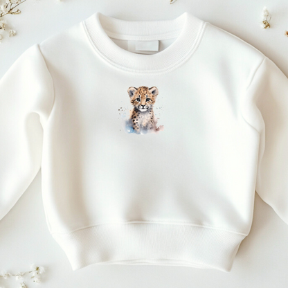 Bügelbild mit kleinem Leoparden im Aquarell-Stil mit Schnee zum Aufbügeln für Kinderkleidung