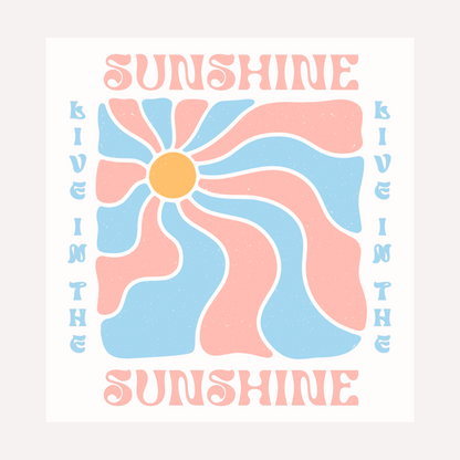 Bügelbild Live In The Sunshine Sonne Retro Rosa Blau Pastell