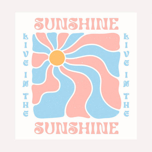 Bügelbild Live In The Sunshine Sonne Retro Rosa Blau Pastell