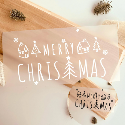 Bügelbild Merry Christmas Schriftzug Weihnachten Weiß Line Art