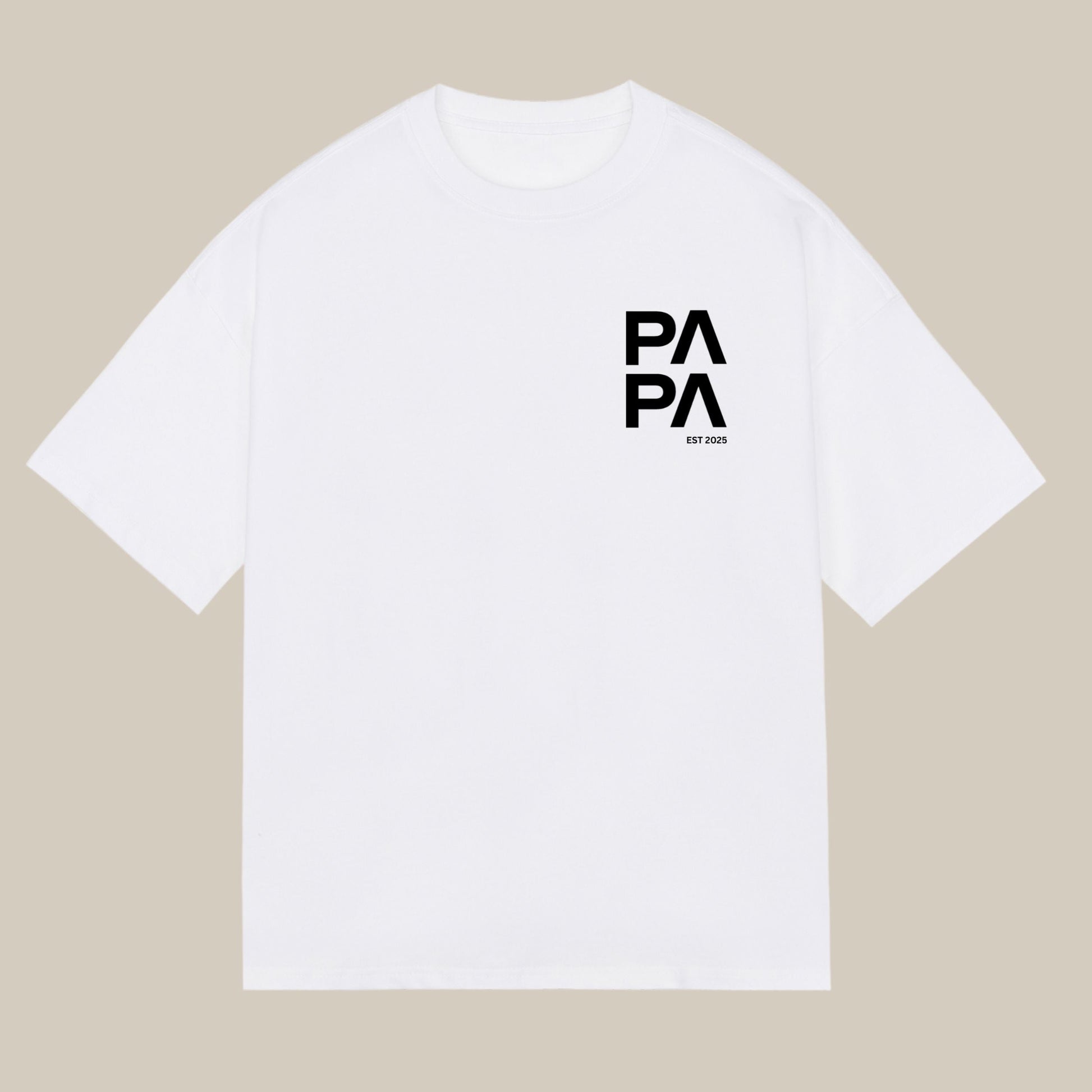 Bügelbild mit Schriftzug "Papa Est. 2025" im modernen Design in Schwarz zum Aufbügeln
