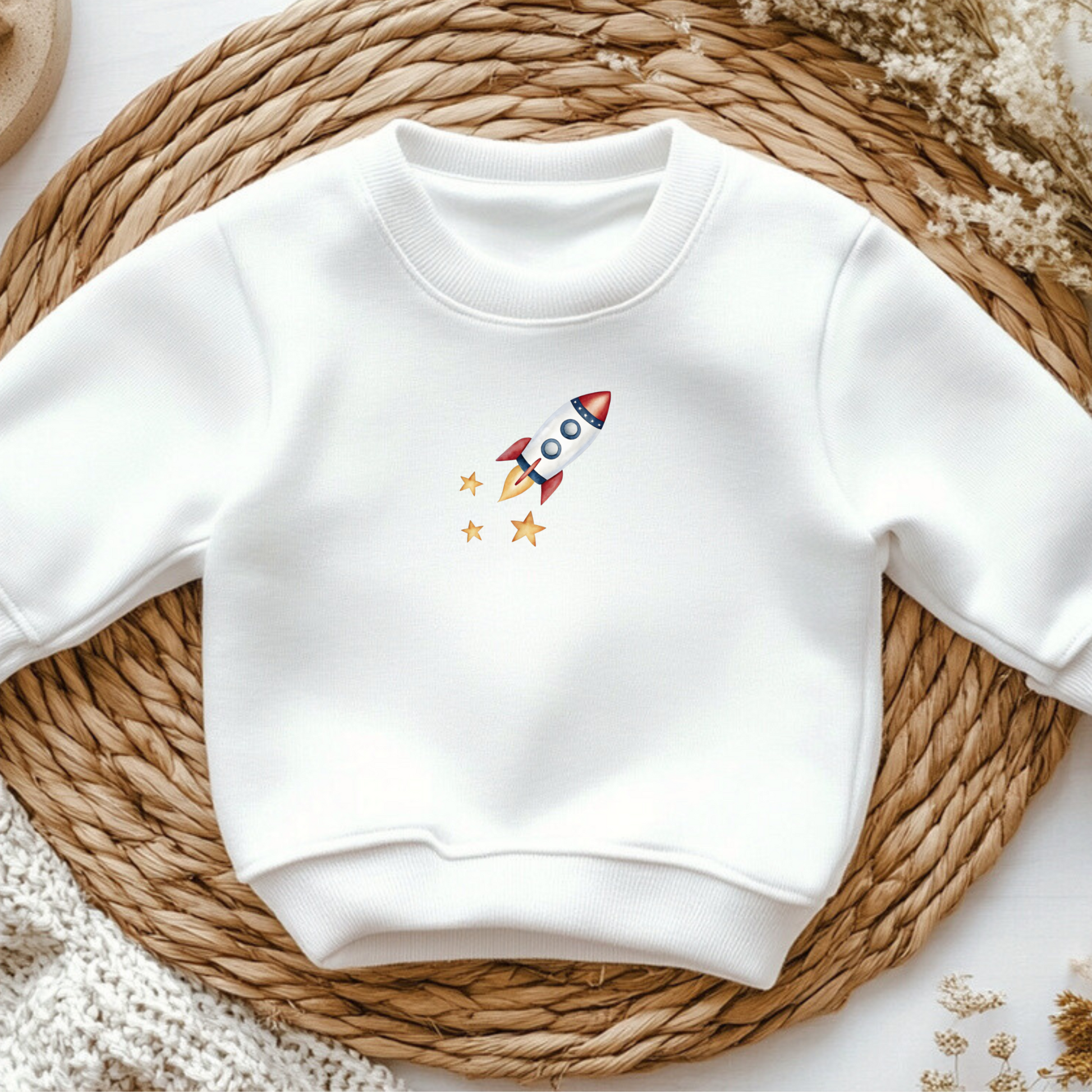 Bügelbild mit kleiner Rakete und Sternen zum Aufbügeln für Kinderkleidung