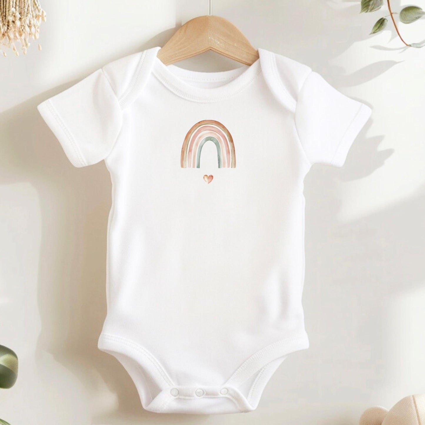 Bügelbild Regenbogen Aquarell Pastell Rosa Beige Klein Baby
