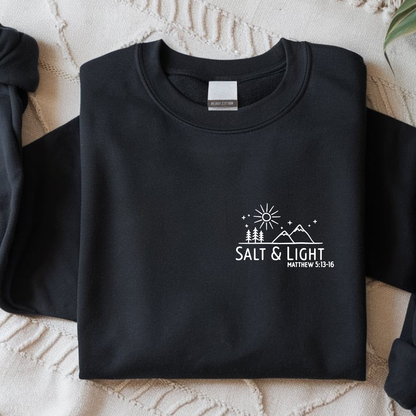 Bügelbild Salt and Light Bergmotiv Line Art Weiss Christlich