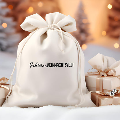 Bügelbild Schöne Weihnachtszeit Schriftzug Kalligraphie Schwarz Säckchen