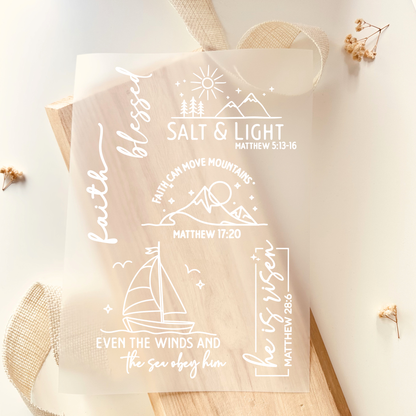 Bügelbild Set Christlich Salt and Light Faith Blessed Line Art Weiß