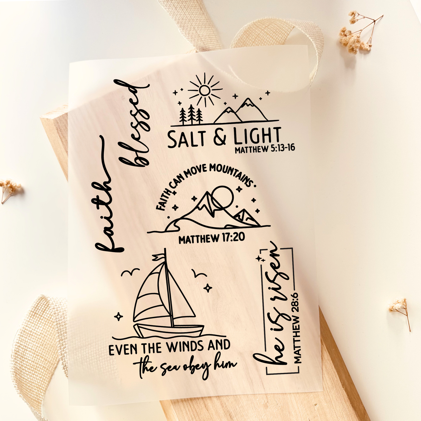 Bügelbild Set Christlich Salt and Light Faith Line Art Schwarz