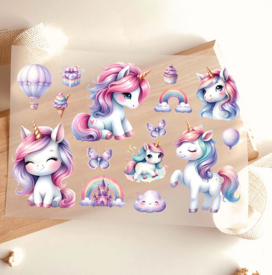 Bügelbild Set Einhorn Aquarell Pastell Rosa Lila Regenbogen Mädchen Kinder