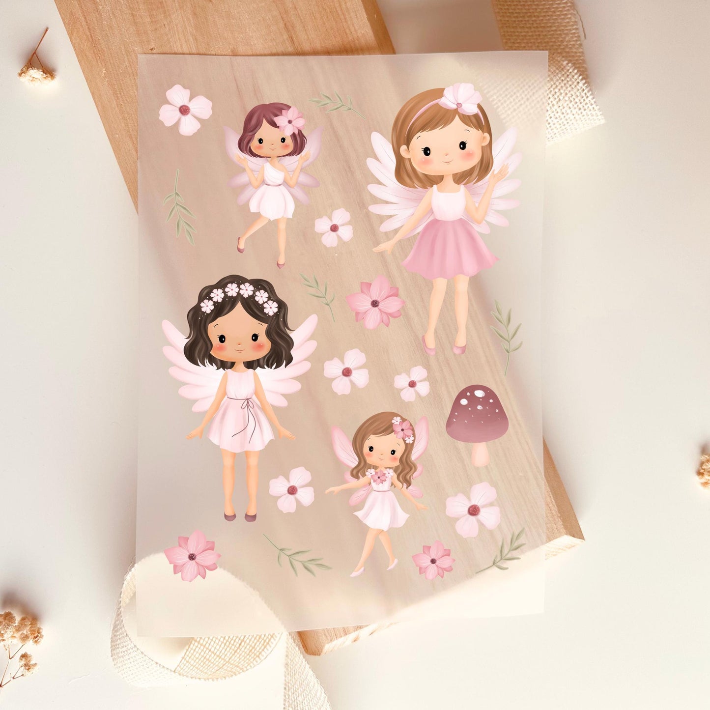 Bügelbild Set Fee Elfe Blumen Pilz Rosa Pastell Mädchen Kinder
