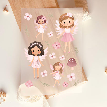 Bügelbild Set Fee Elfe Blumen Pilz Rosa Pastell Mädchen Kinder