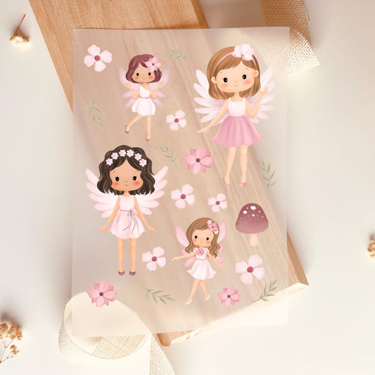Bügelbild Set Fee Elfe Blumen Pilz Rosa Pastell Mädchen Kinder