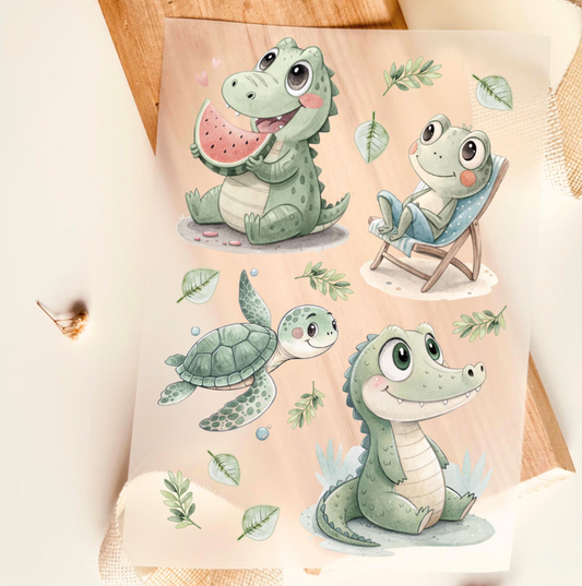 Bügelbild Set Krokodil Schildkröte Aquarell Mint Grün Kinder
