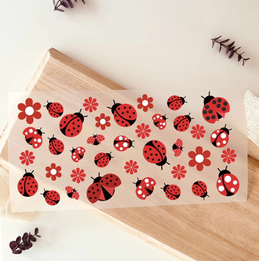 Bügelbild Set Marienkäfer Blumen Rot Schwarz Kinder
