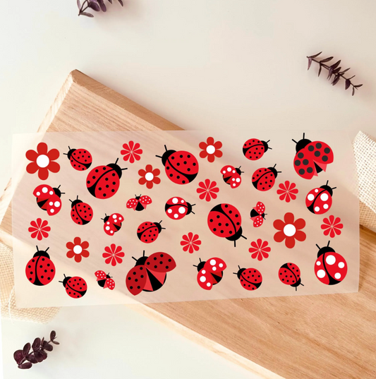 Bügelbild Set Marienkäfer Blumen Rot Schwarz Kinder