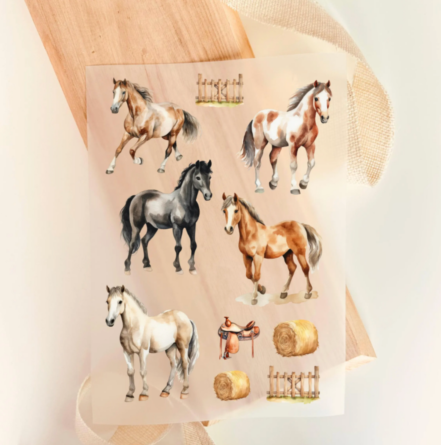 Bügelbild Set Pferde Aquarell Braun Schwarz Weiß Reiten Kinder