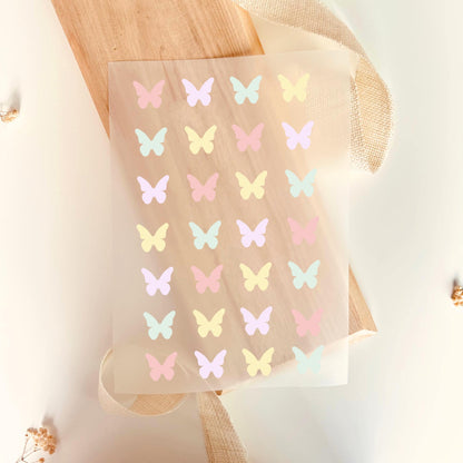 Bügelbild Set Schmetterlinge Pastell Regenbogenfarben Rosa Blau Gelb Mint