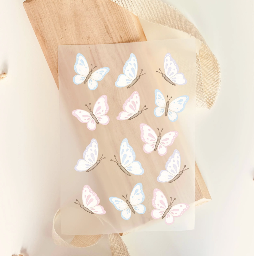 Bügelbild Set Schmetterlinge Pastell Rosa Weiß Aquarell