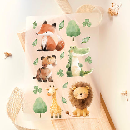 Bügelbild Set Tiere Fuchs Tiger Krokodil Giraffe Löwe Aquarell Grün Kinder