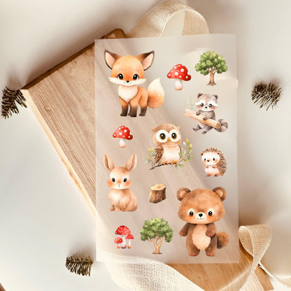 Bügelbild Set Waldtiere Fuchs Bär Hase Eule Igel Waschbär Aquarell Kinder
