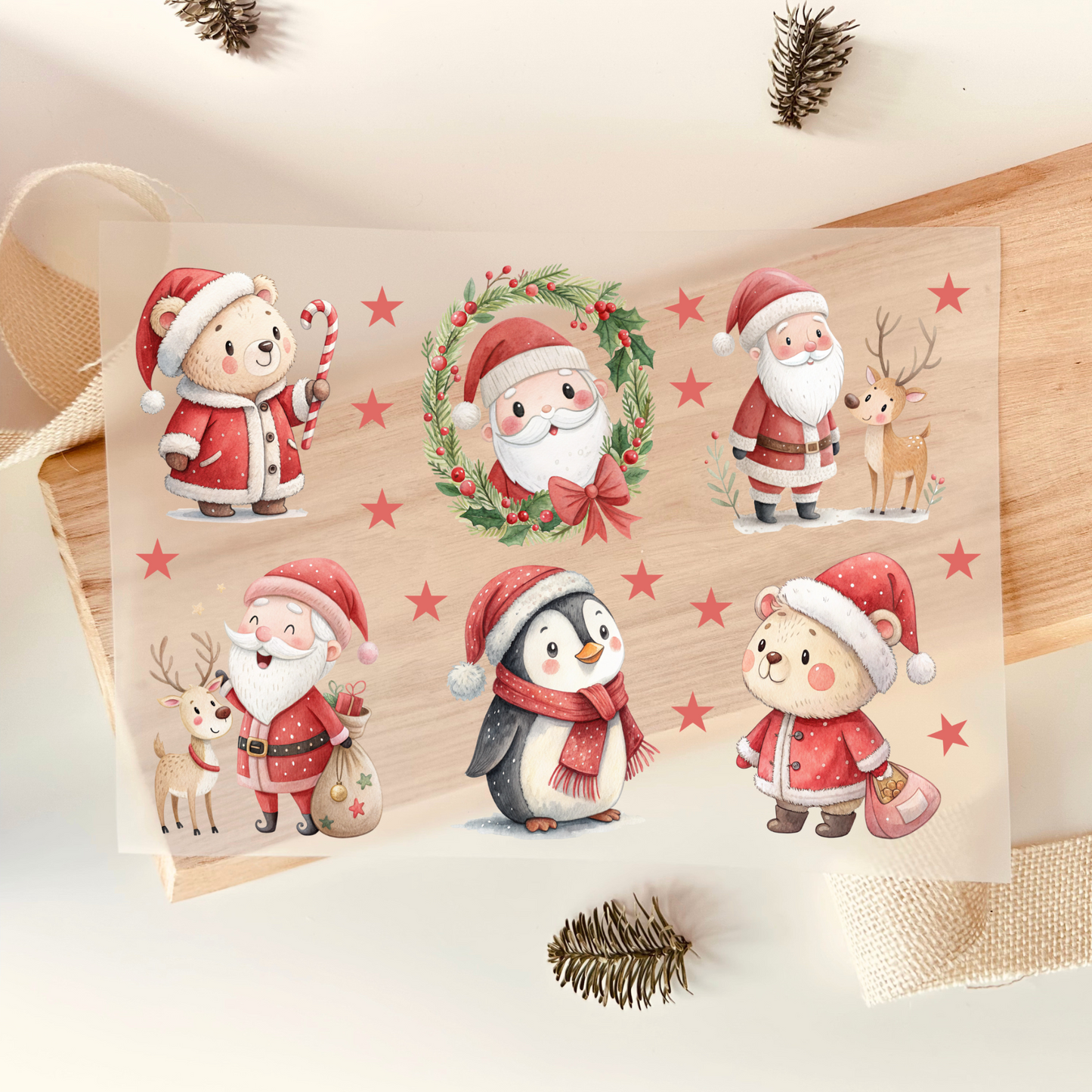Bügelbild Set Weihnachten Nikolaus Pinguin Bär Rentier Aquarell Kinder