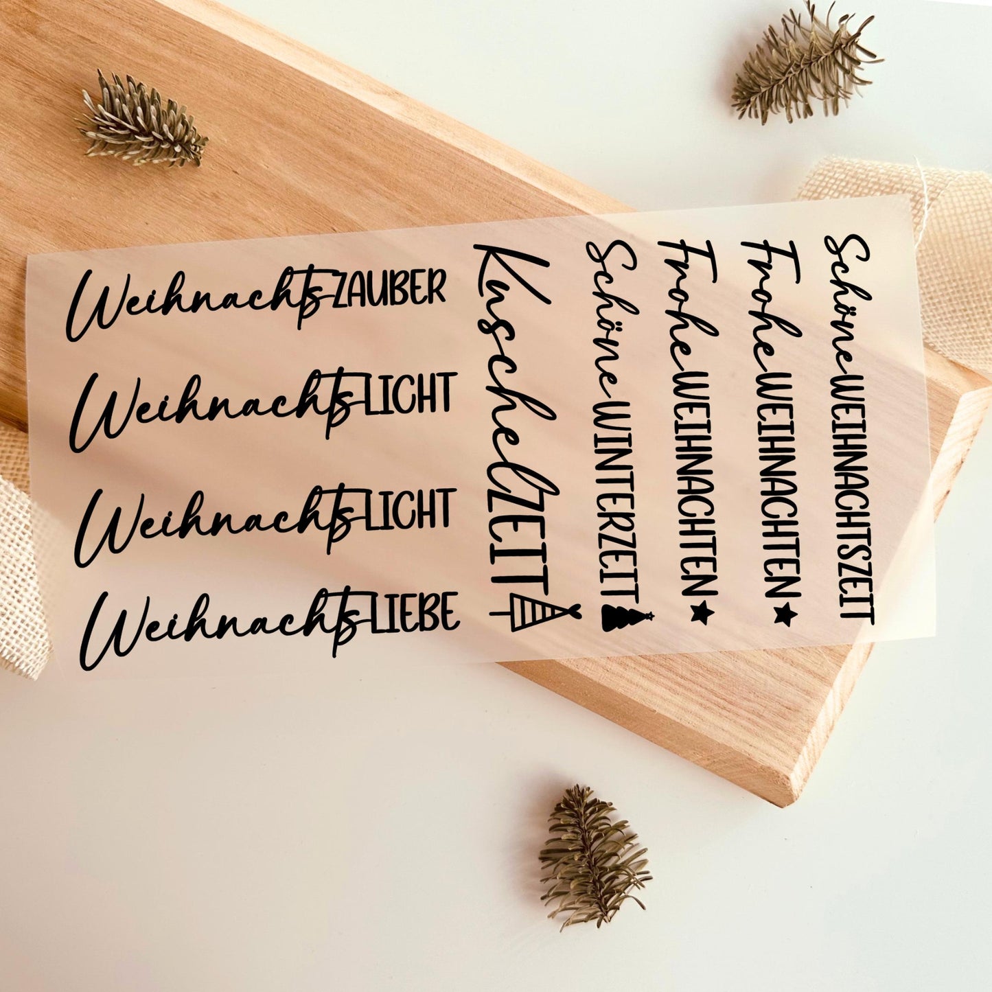 Bügelbild Set Weihnachten Sprüche Schriftzug Kalligraphie Schwarz Weihnachtszauber Weihnachtsliebe