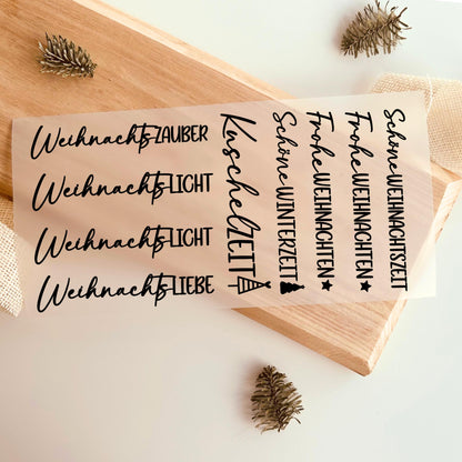 Bügelbild Set Weihnachten Sprüche Schriftzug Kalligraphie Schwarz Weihnachtszauber Weihnachtsliebe