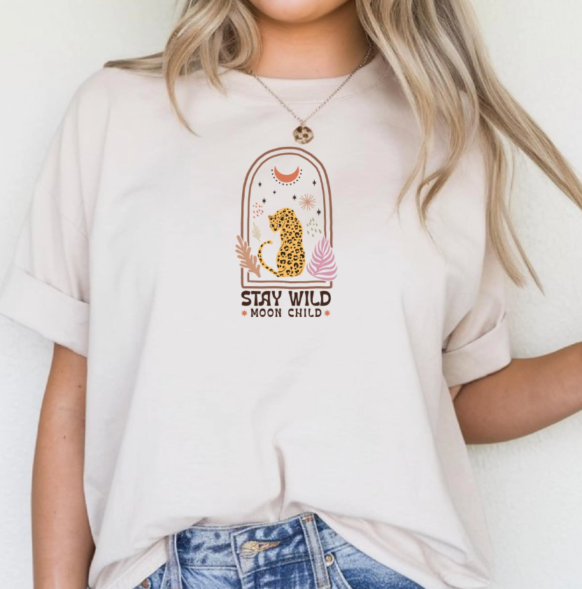 Bügelbild Stay Wild Moon Child Leopard Boho Celestial Pastell Damen