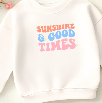 Bügelbild Sunshine and Good Times Schriftzug Retro Orange Blau Rosa Klein
