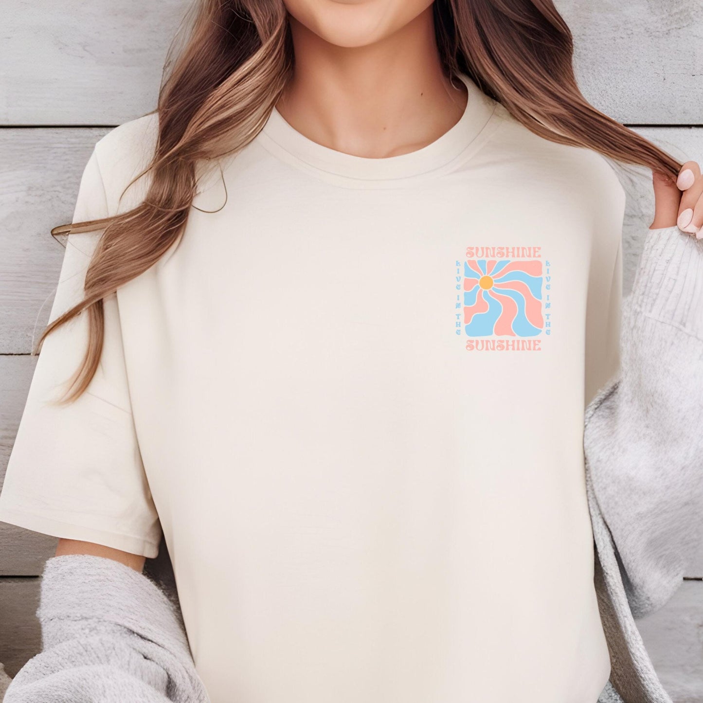 Bügelbild Sunshine Sommer Retro Blau Rosa Pastell Klein Damen