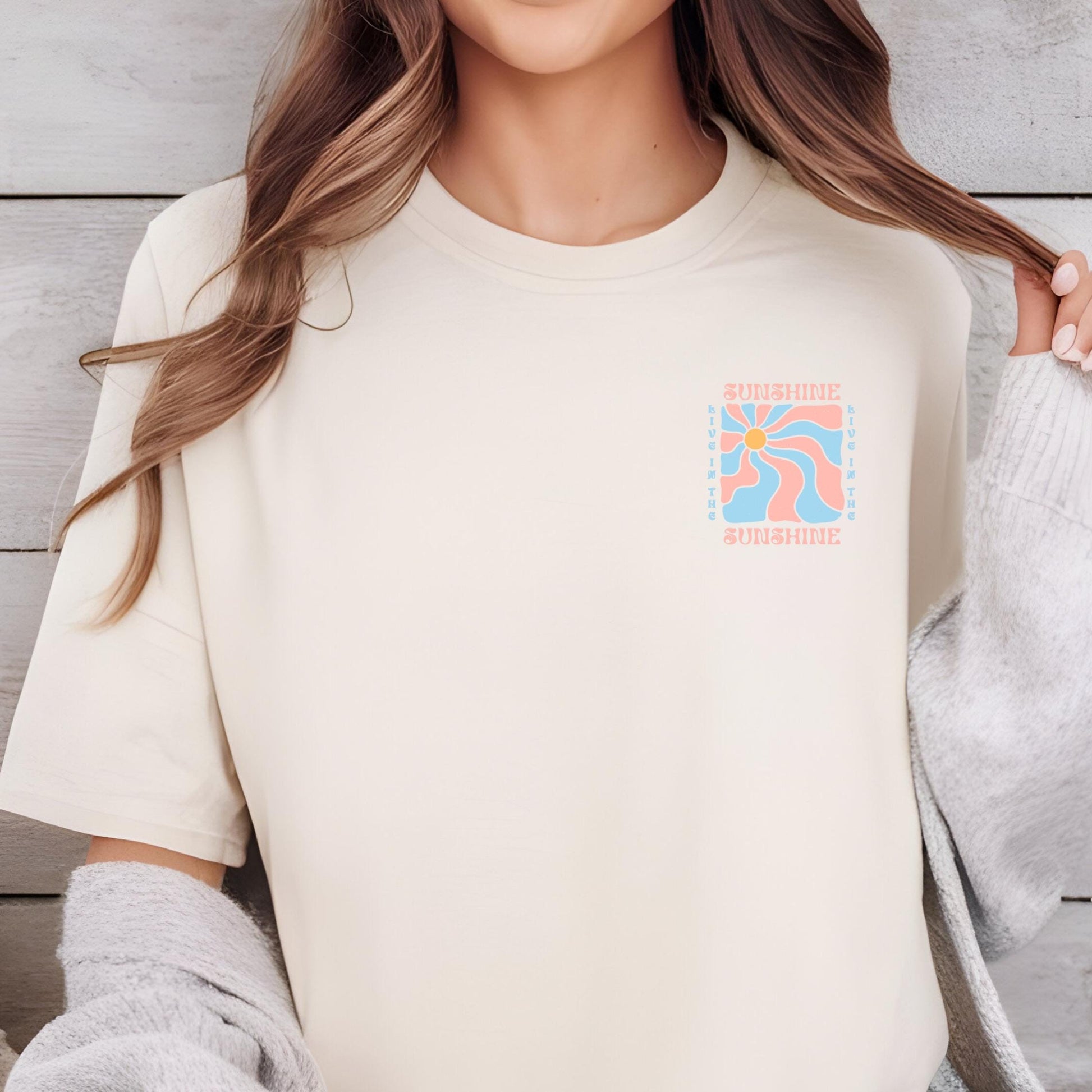 Bügelbild Sunshine Sommer Retro Blau Rosa Pastell Klein Damen