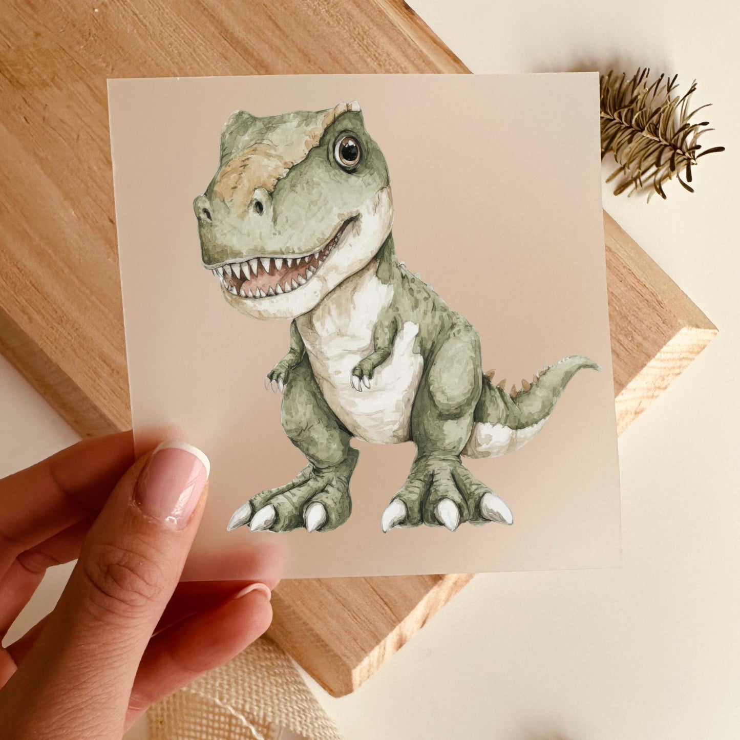 Bügelbild T-Rex Dinosaurier Aquarell Grün Beige Kinder Jungen