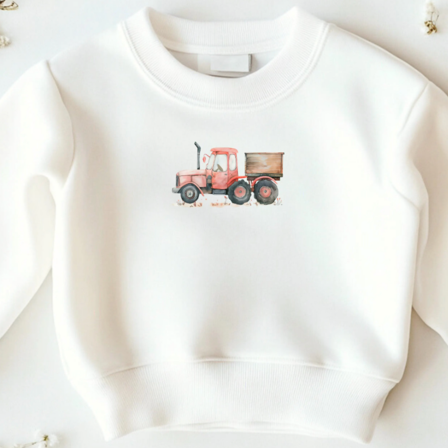 Bügelbild mit Traktor und Anhänger im Aquarell-Stil zum Aufbügeln für Kinder