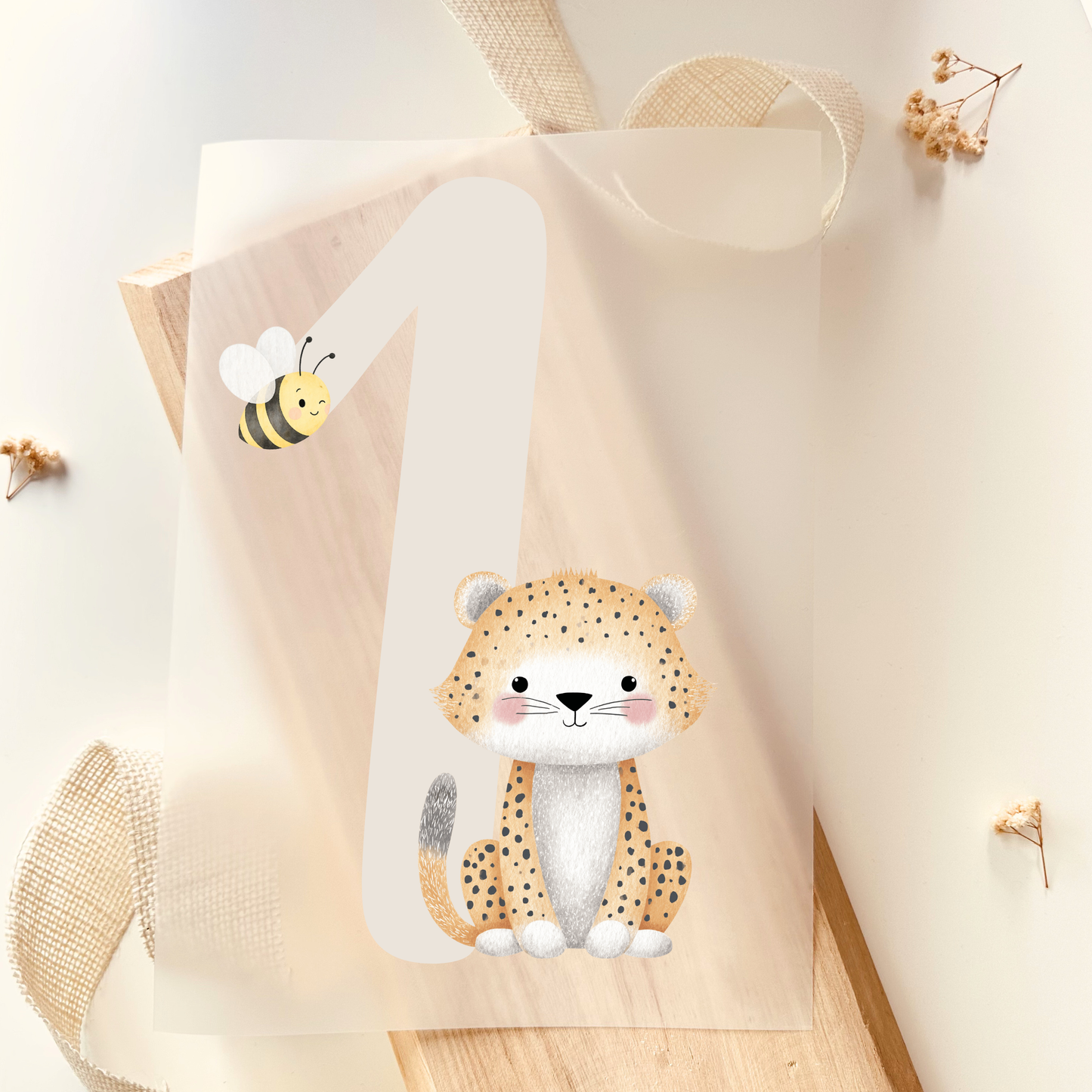 Bügelbild Zahl 1 Leopard Aquarell Pastell Kinder Geburtstag