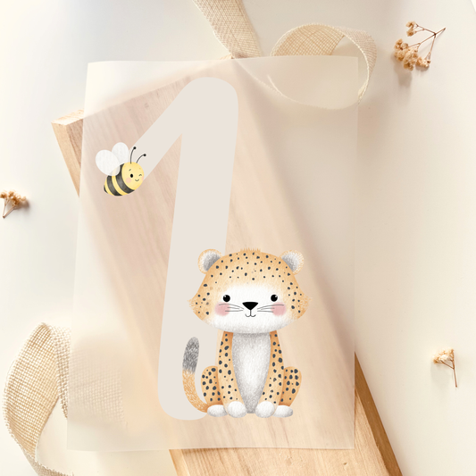 Bügelbild Zahl 1 Leopard Aquarell Pastell Kinder Geburtstag