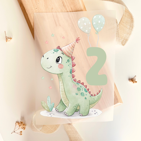 Bügelbild Zahl 2 Dinosaurier Geburtstag Aquarell Grün Mint Kinder