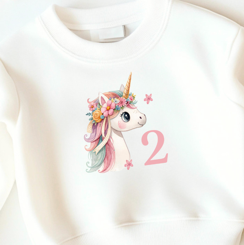 Bügelbild Zahl 2 Einhorn Aquarell Rosa Pastell Kinder Geburtstag