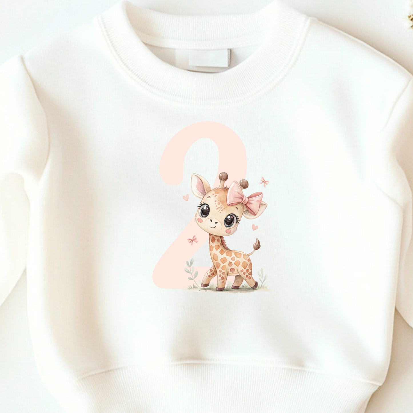 Bügelbild Zahl 2 Giraffe Aquarell Rosa Pastell Kinder Geburtstag