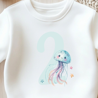 Bügelbild Zahl 2 Qualle Aquarell Mint Kinder Geburtstag