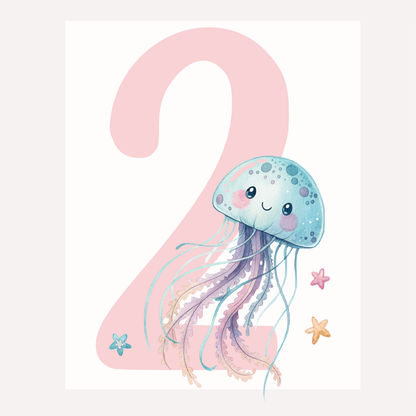 Bügelbild Zahl 2 Qualle Aquarell Rosa Pastell Kinder Geburtstag