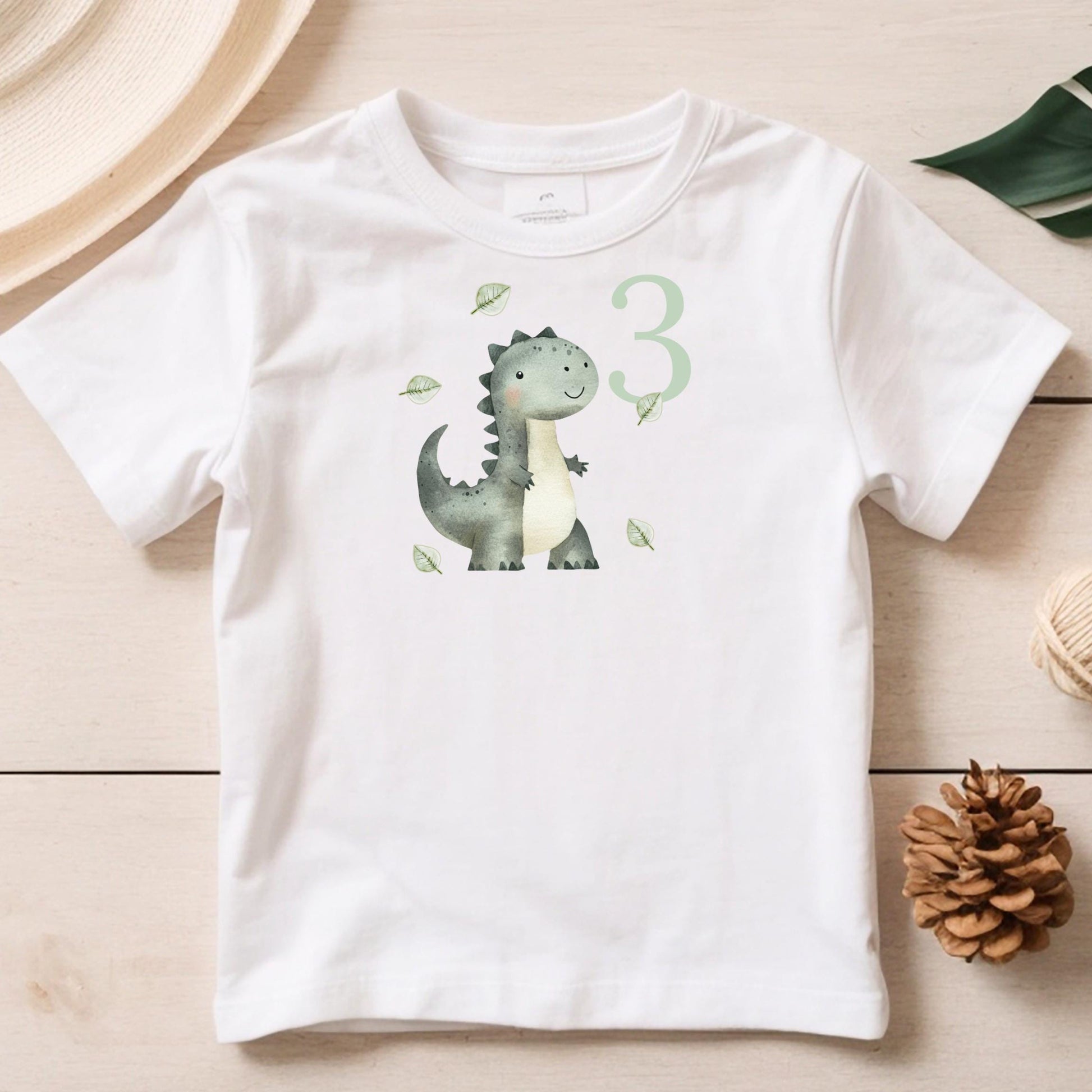Bügelbild Zahl 3 Dinosaurier Aquarell Grün Mint Klein Jungen Geburtstag
