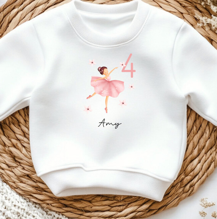 Bügelbild Zahl 4 Ballerina Rosa Personalisiert mit Name Kinder Geburtstag