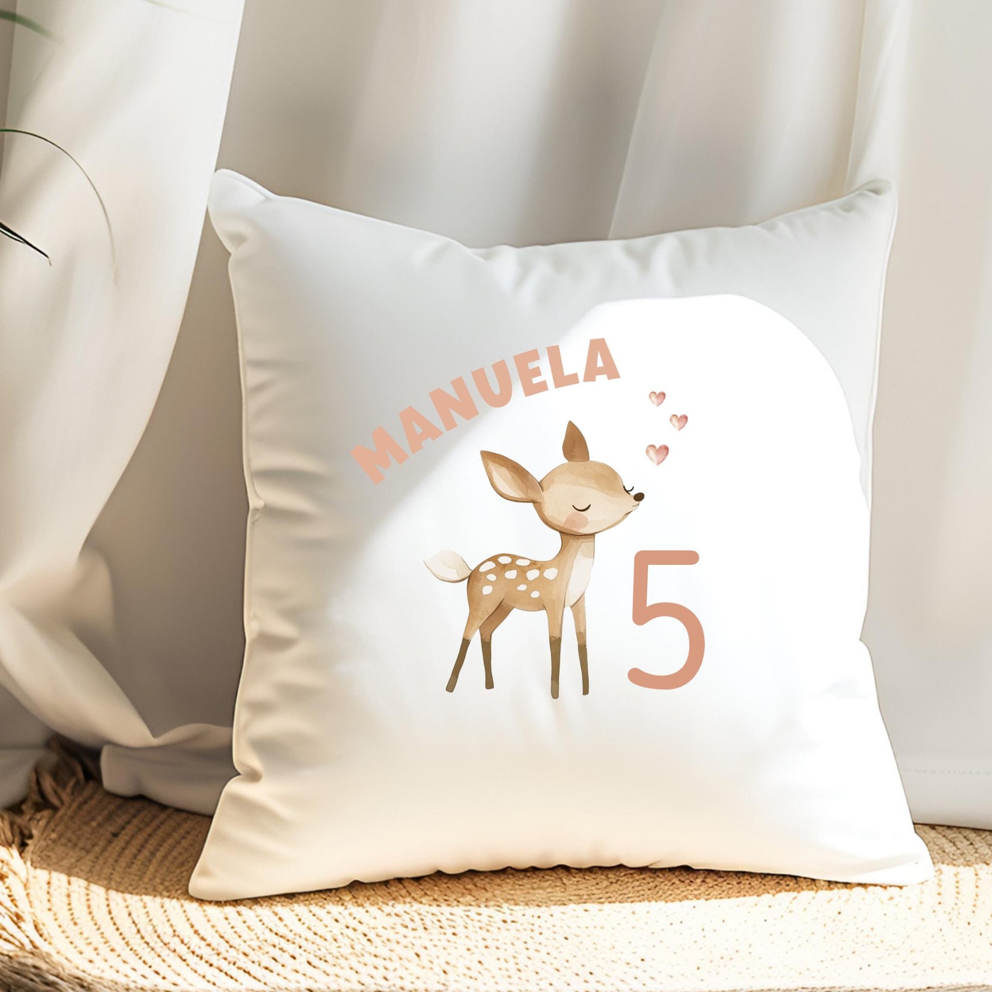 Bügelbild Zahl 5 Reh Aquarell Rosa Beige Personalisiert mit Name Mädchen Geburtstag