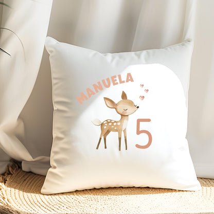 Bügelbild Zahl 5 Reh Aquarell Rosa Beige Personalisiert mit Name Mädchen Geburtstag