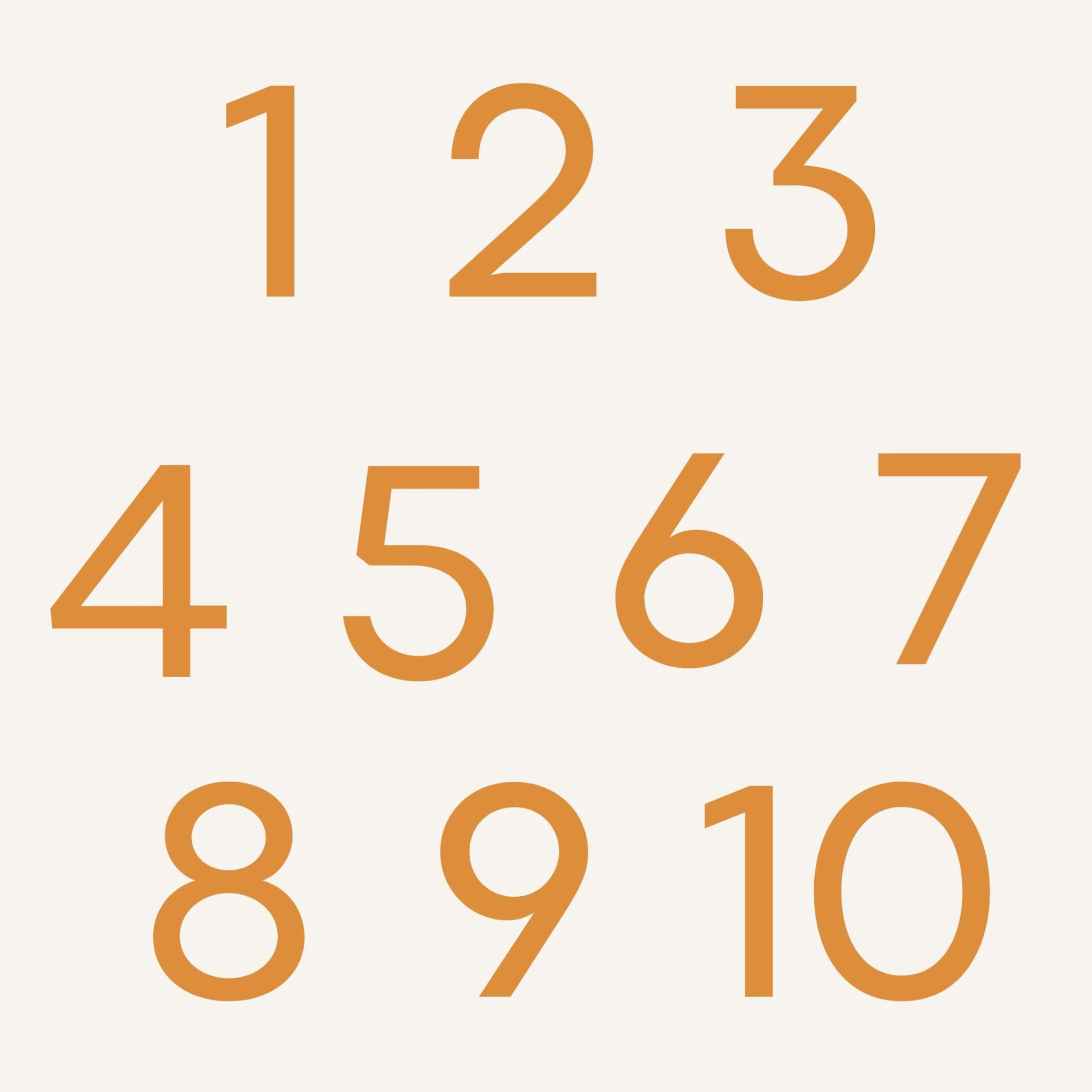 Bügelbild Zahlen Set 1 bis 10 Orange Beige Pastell Kinder Geburtstag
