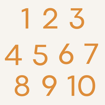 Bügelbild Zahlen Set 1 bis 10 Orange Beige Pastell Kinder Geburtstag
