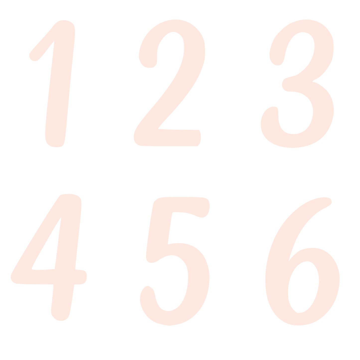 Bügelbild Zahlen Set 1 bis 6 Apricot Pastell Kinder Geburtstag