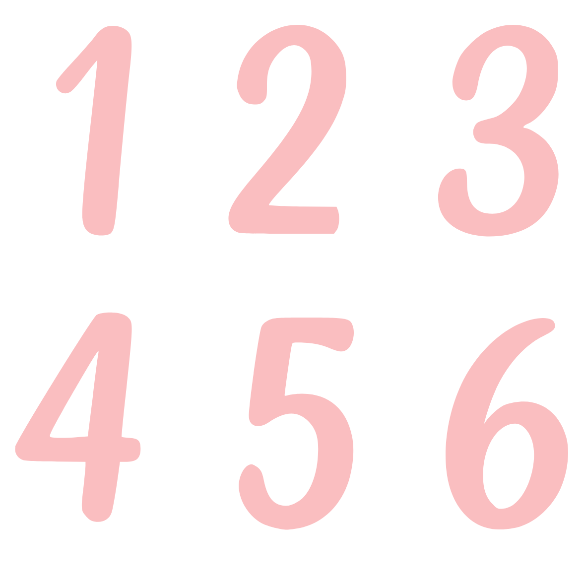 Bügelbild Zahlen Set 1 bis 6 Rosa Pastell Kinder Geburtstag