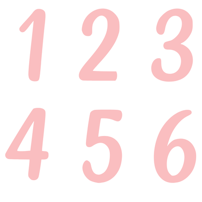 Bügelbild Zahlen Set 1 bis 6 Rosa Pastell Kinder Geburtstag